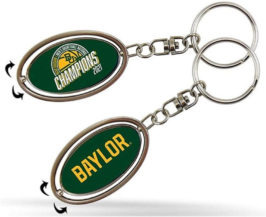 Baylor 2021 Champions Keychain Metal Oval 2-sided Spinner Key Chain University