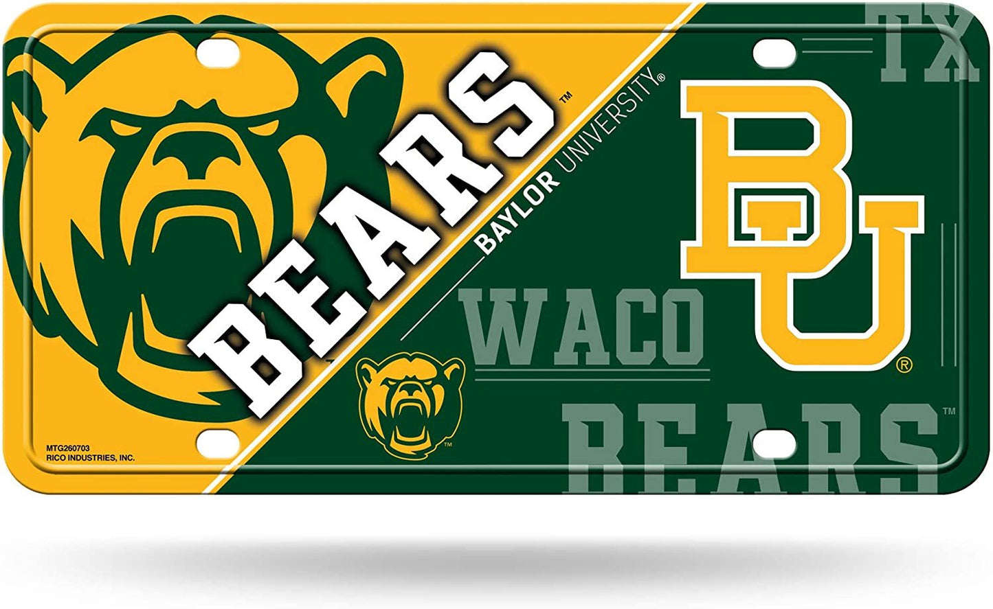 Baylor University Bears Metal Auto Tag License Plate, Split Design, 6x12 Inch