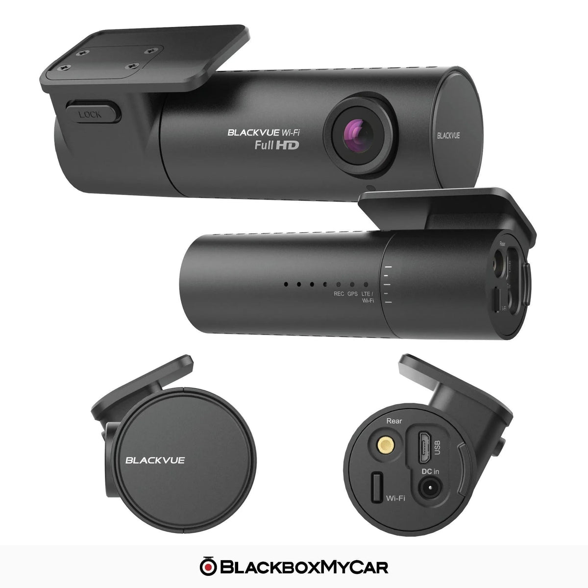 BlackVue DR590X-1CH Plus shown from the front, back and both ends
