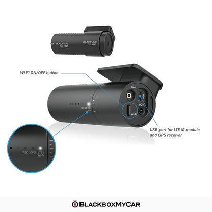 BlackVue DR590X-2CH Plus status LEDs, Wi-Fi button and USB accessory port