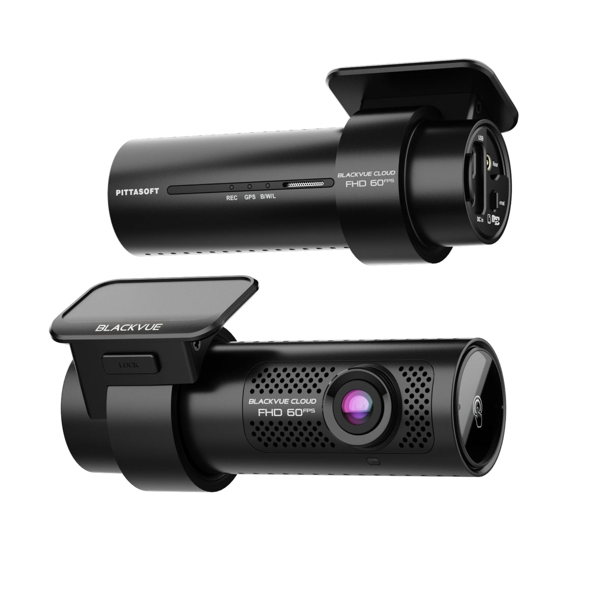 BlackVue DR770X Series II front camera shown from front and rear angles