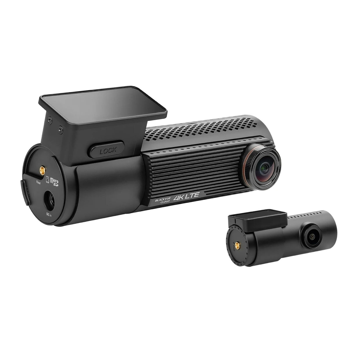 BlackVue DR970X LTE Plus II front camera with the rear camera, side view
