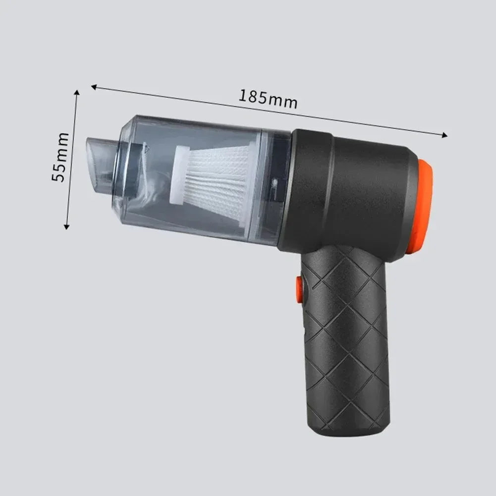 Black and orange handheld tool with measurement details on a gray background