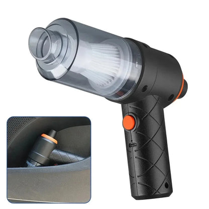 Handheld vacuum cleaner with clear dustbin on a white background