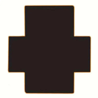 Black cross-shaped cargo liner spread out with gold border on a white background