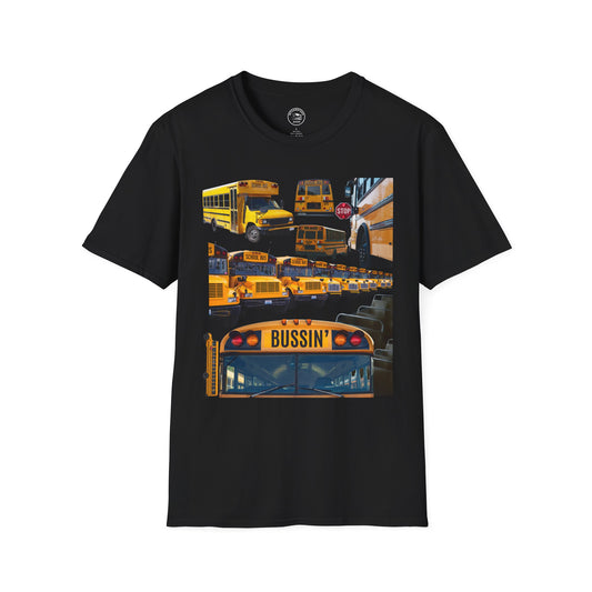Bussin’ School Bus Unisex Softstyle T-Shirt | Funny Retro Bus Graphic Tee