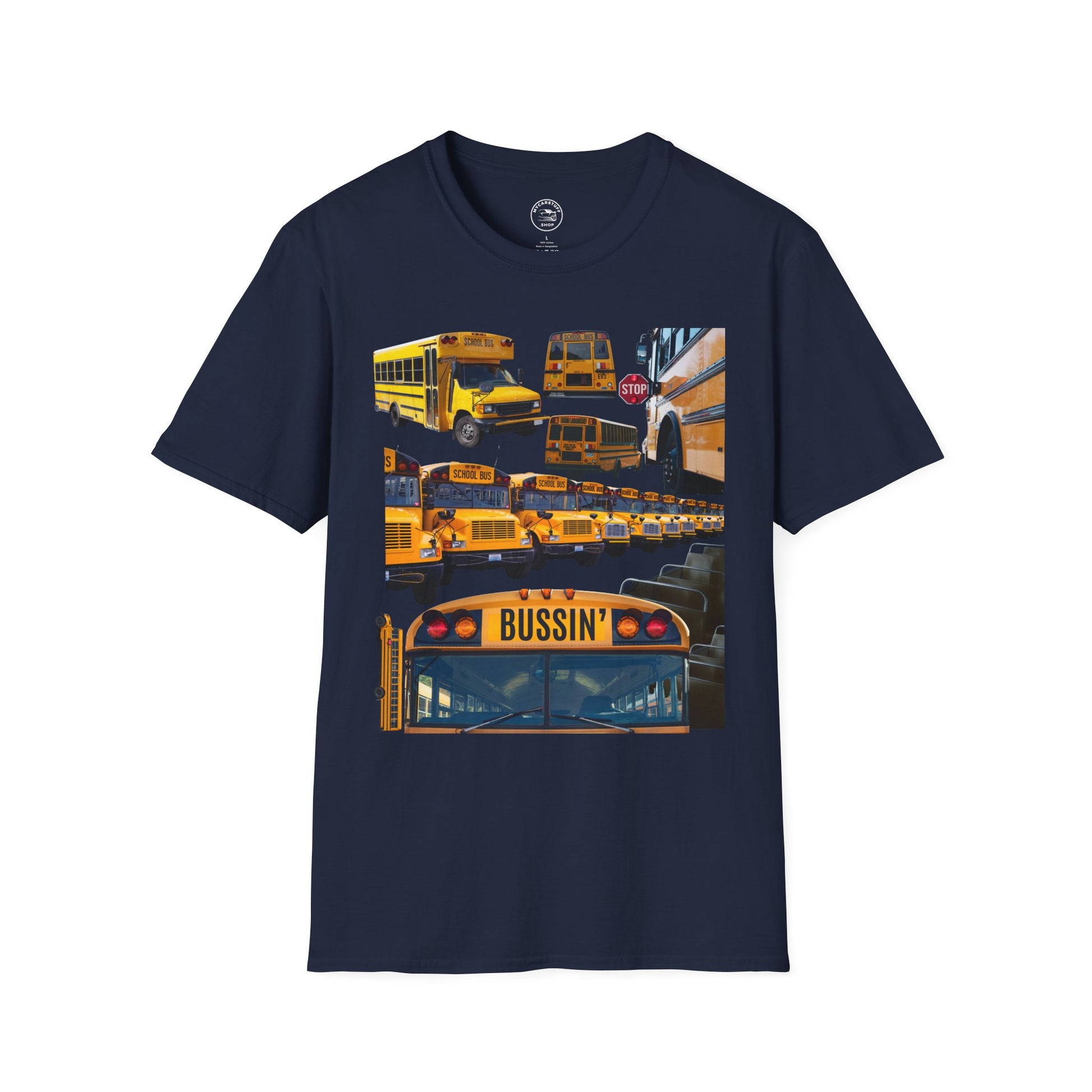 Bussin’ School Bus Unisex Softstyle T-Shirt | Funny Retro Bus Graphic Tee