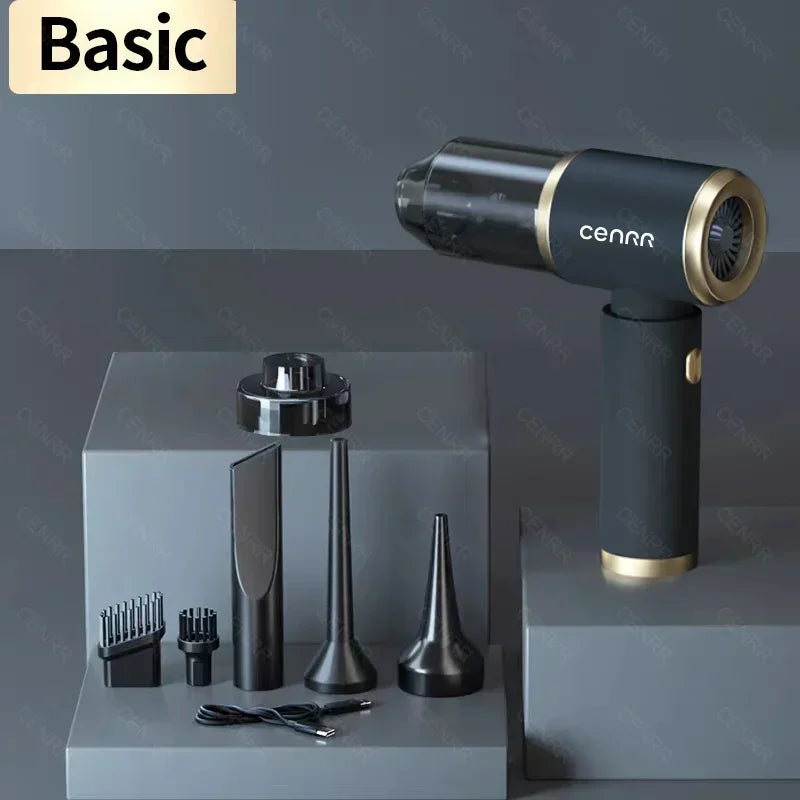 Cenrrr vacuum with attachments on a gray background