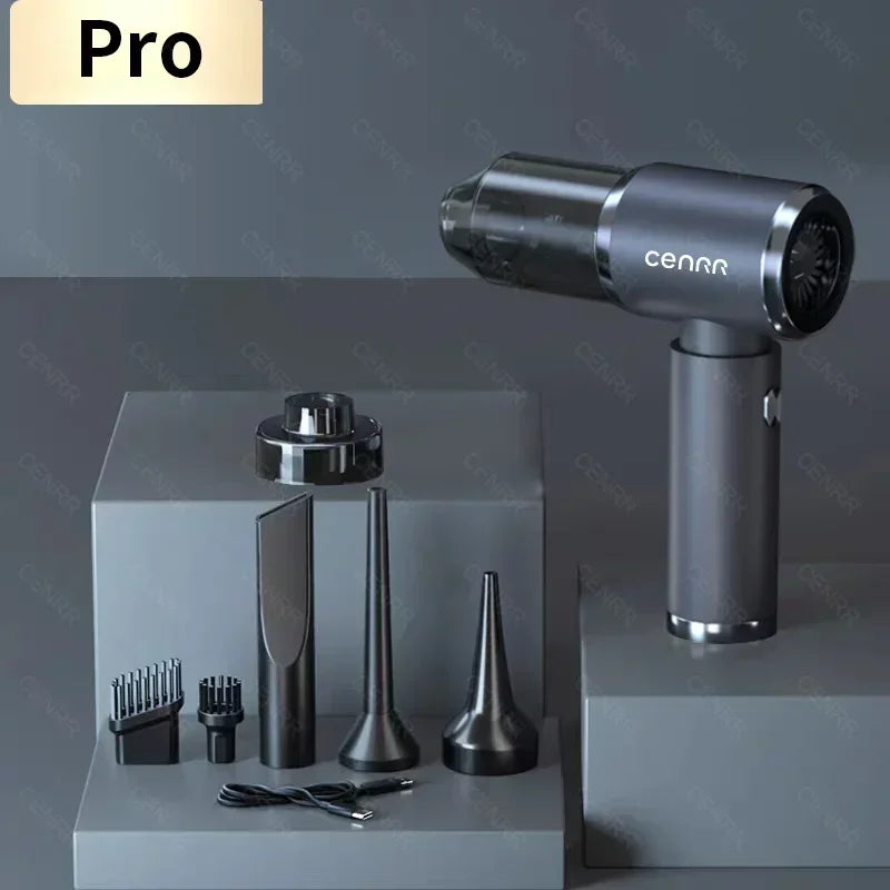 Cenrr hand held vacuum with attachments on a gray background