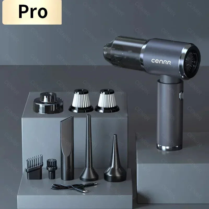 Cenra vacuum with attachments on a gray background