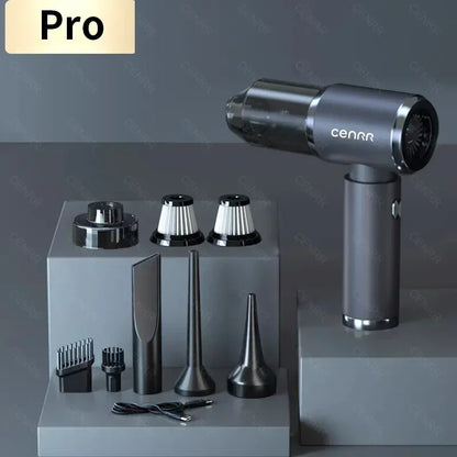 Cenra vacuum with attachments on a gray background