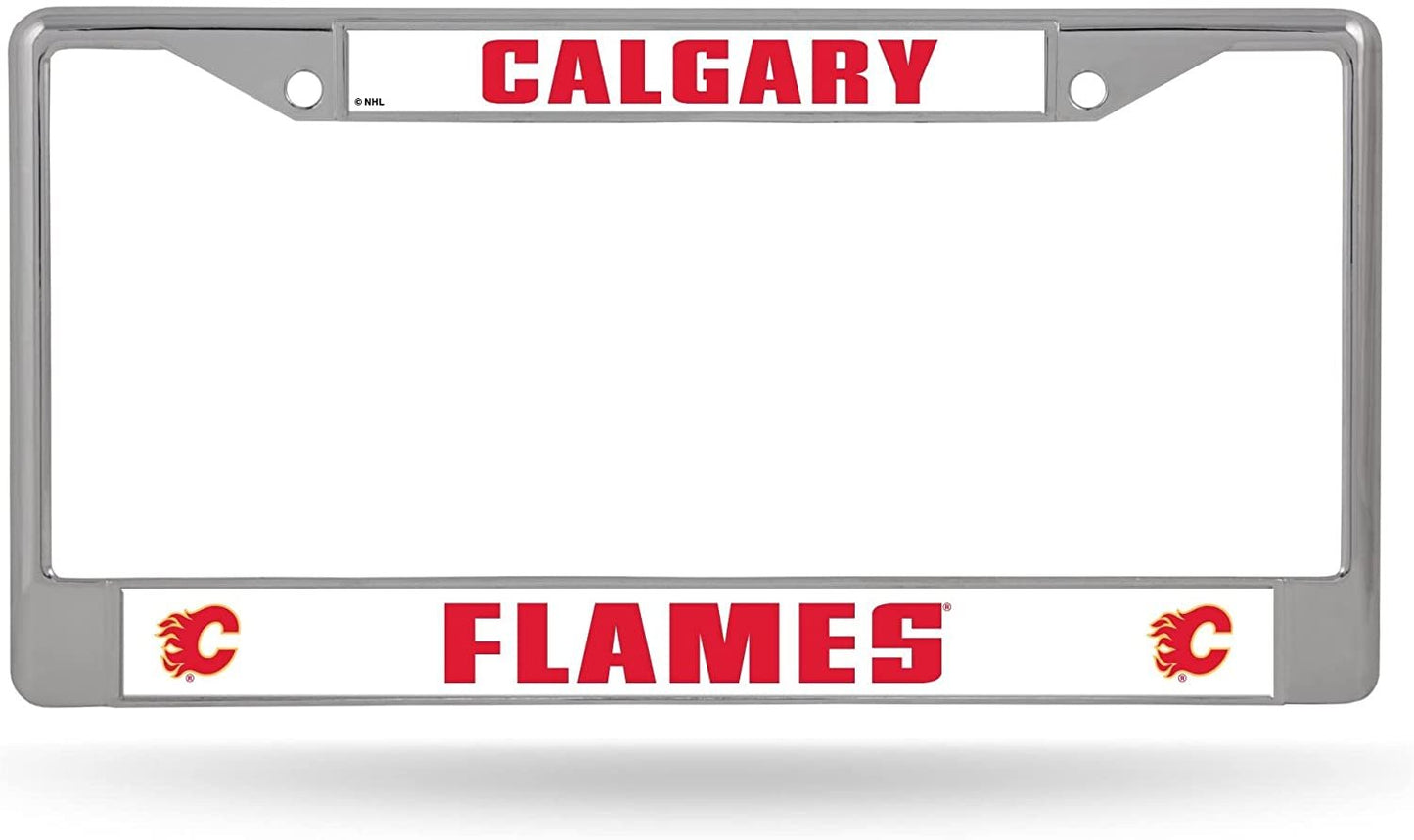 Calgary Flames Chrome License Plate Frame Metal Tag Cover, 6 x12 Inches
