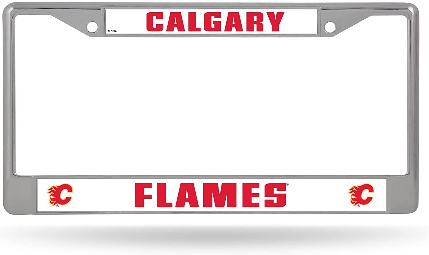 Calgary Flames Chrome License Plate Frame Metal Tag Cover, 6 x12 Inches