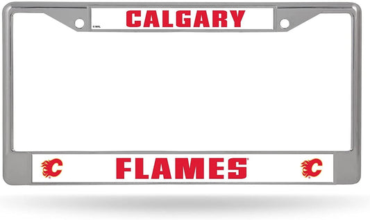 Calgary Flames Chrome License Plate Frame Metal Tag Cover, 6 x12 Inches