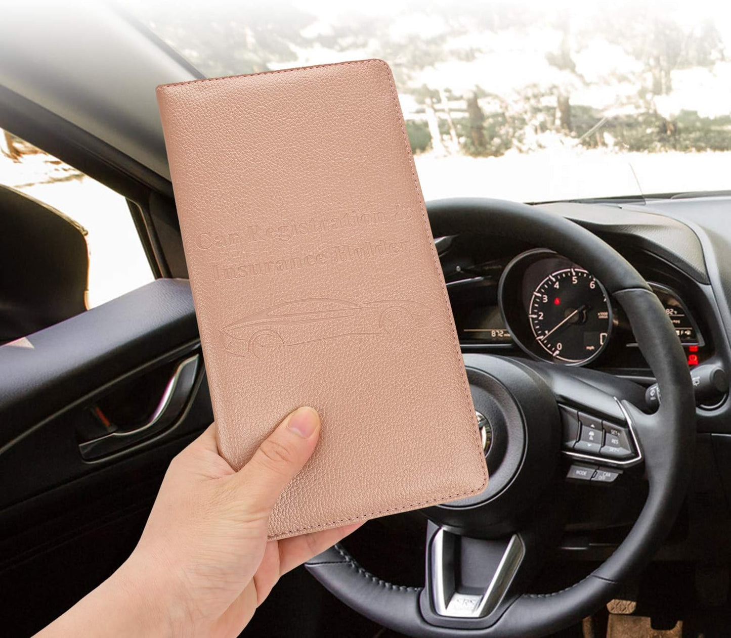 Car Registration and Insurance Rose Gold Color Holder for Vehicle Glove Box Car Organizer with Magnetic Close 