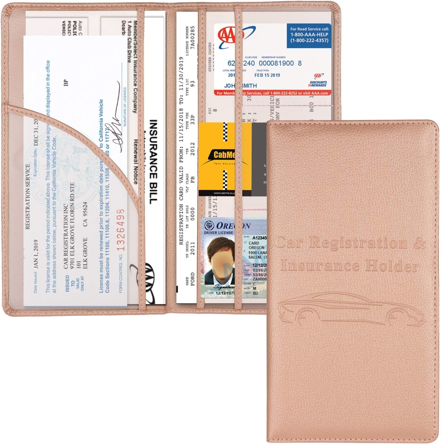 Car Registration and Insurance Rose Gold Color Holder for Vehicle Glove Box Car Organizer with Magnetic Close 