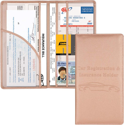 Car Registration and Insurance Rose Gold Color Holder for Vehicle Glove Box Car Organizer with Magnetic Close 