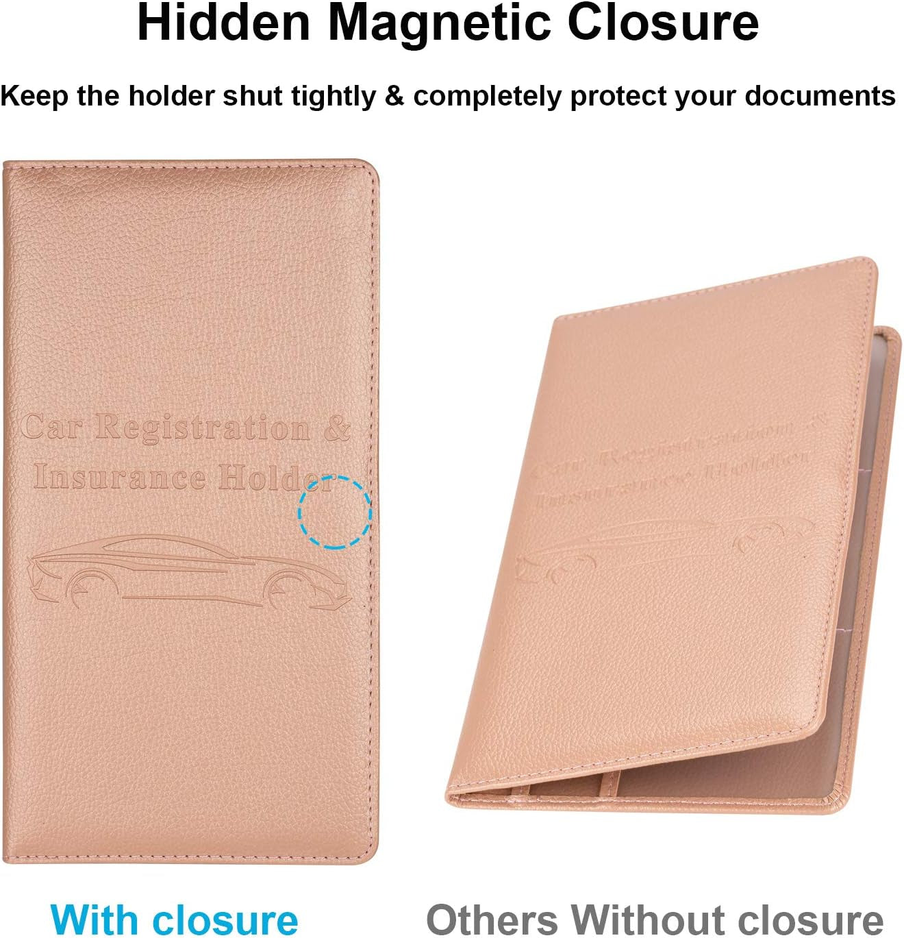 Car Registration and Insurance Rose Gold Color Holder for Vehicle Glove Box Car Organizer with Magnetic Close 