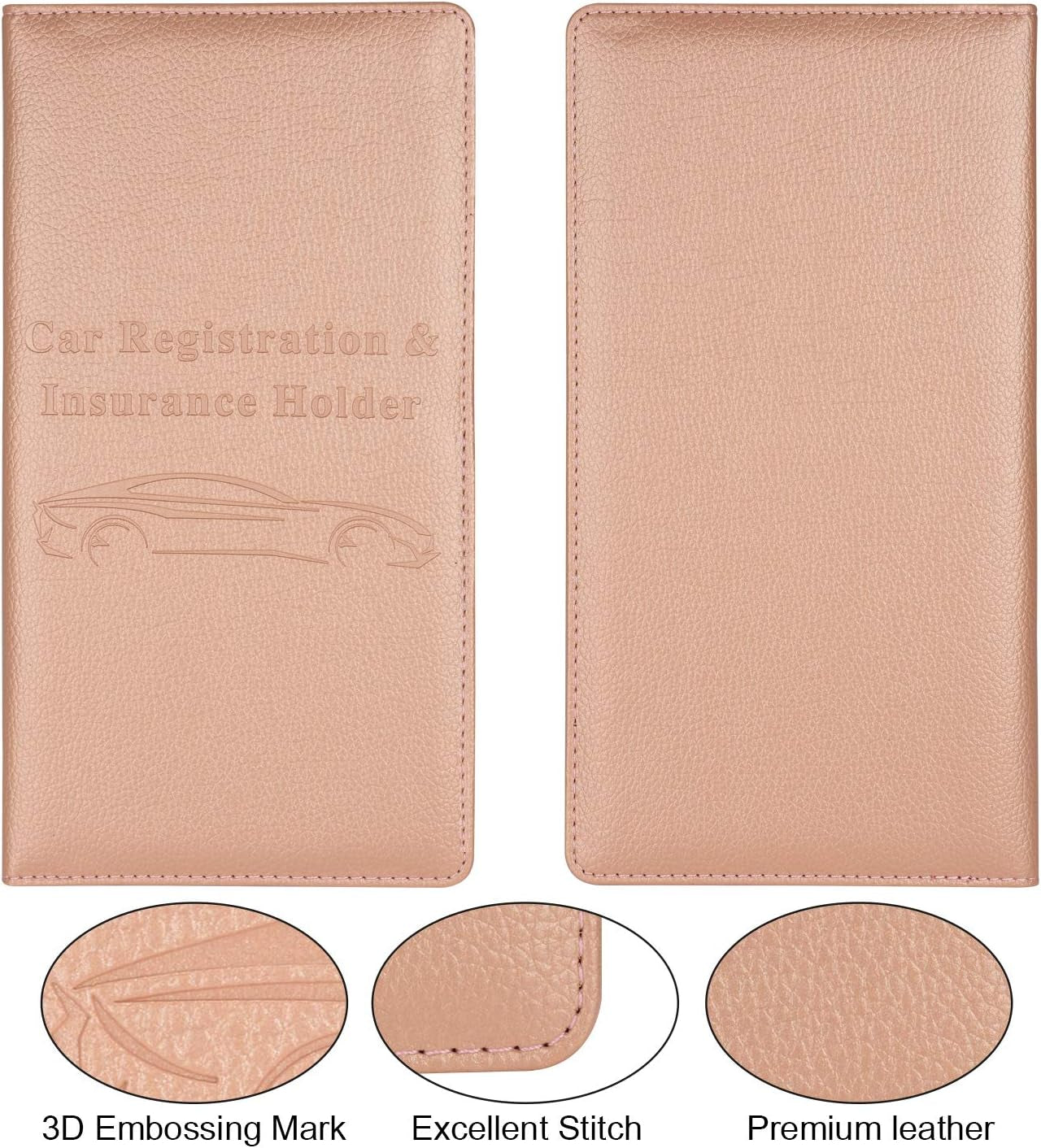 Car Registration and Insurance Rose Gold Color Holder for Vehicle Glove Box Car Organizer with Magnetic Close 