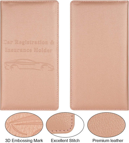 Car Registration and Insurance Rose Gold Color Holder for Vehicle Glove Box Car Organizer with Magnetic Close 