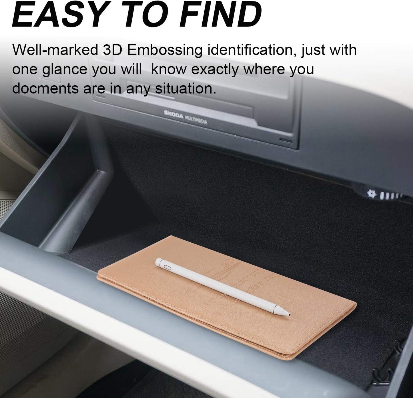 Car Registration and Insurance Rose Gold Color Holder for Vehicle Glove Box Car Organizer with Magnetic Close 