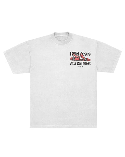 Cars & Christ “I Met Jesus at a Car Meet” T-Shirt – Clutch Supply LA | Christian Car Culture Tee