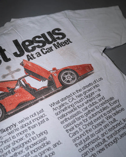 Cars & Christ “I Met Jesus at a Car Meet” T-Shirt – Clutch Supply LA | Christian Car Culture Tee