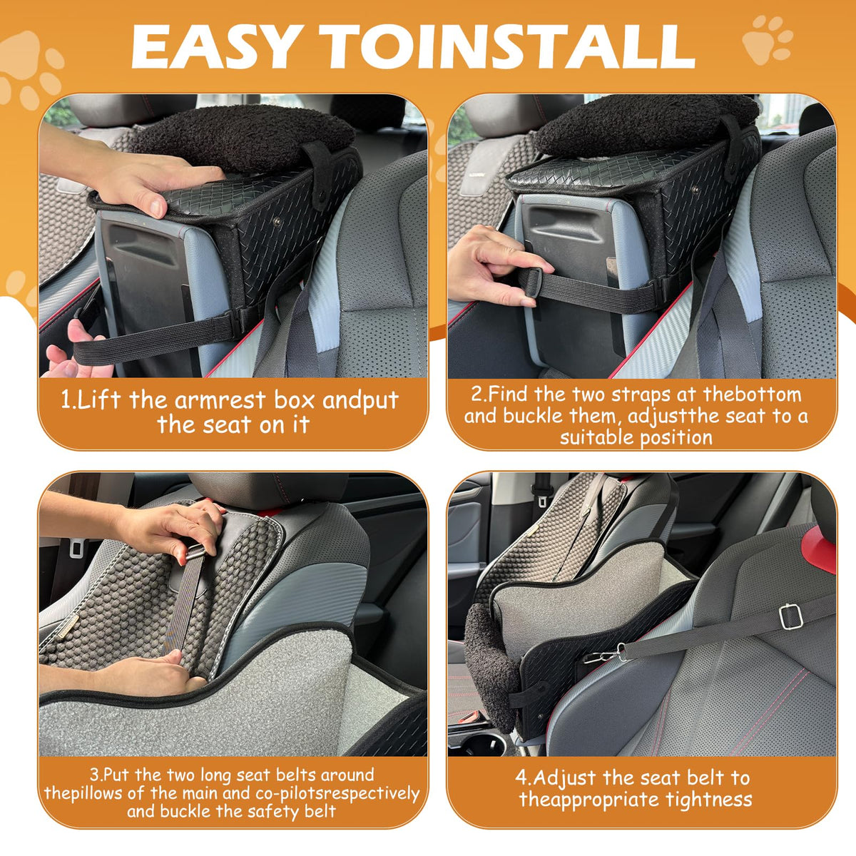 Four-step installation of the console dog car seat