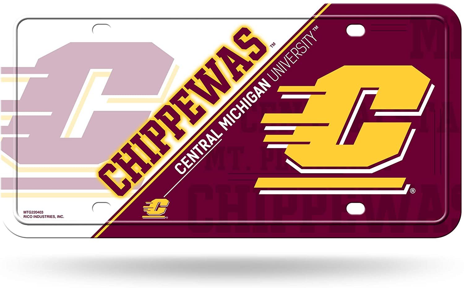 Central Michigan University Chippewas Metal Auto Tag License Plate, Split Design, 6x12 Inch
