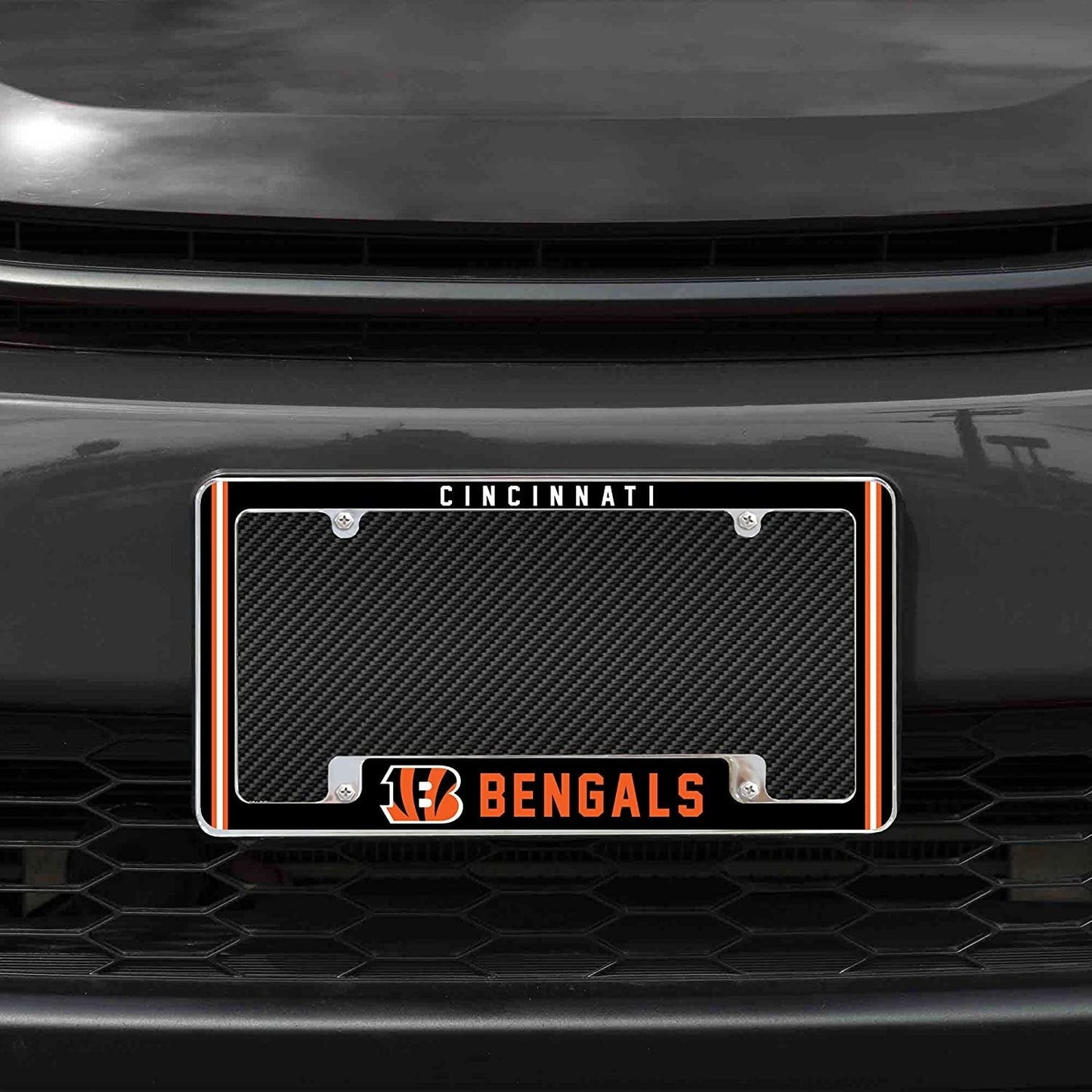 Cincinnati Bengals Metal License Plate Frame Chrome Tag Cover Alternate Design 6x12 Inch