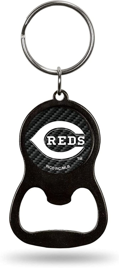 Cincinnati Reds Premium Solid Metal Keychain Bottle Opener, Carbon Fiber Design