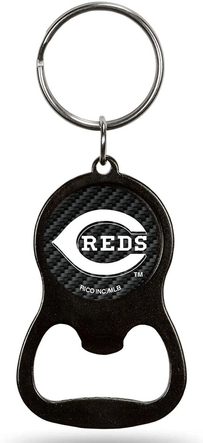 Cincinnati Reds Premium Solid Metal Keychain Bottle Opener, Carbon Fiber Design