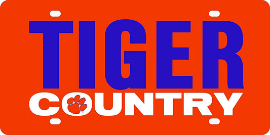 Clemson University Tigers Premium Laser Tag License Plate, Acrylic inlaid, Country Design, 6x12 Inch