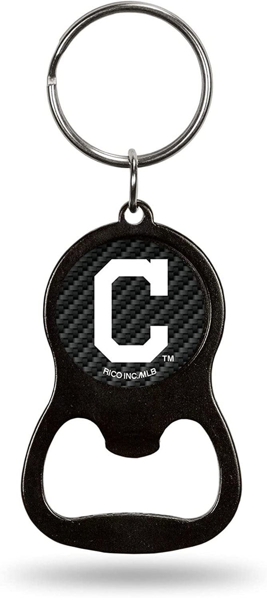 Cleveland Indians Guardians Premium Solid Metal Keychain Bottle Opener, Carbon Fiber Design