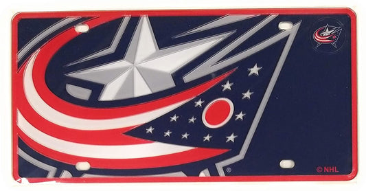 Columbus Blue Jackets Premium Laser Cut Tag License Plate, Mirrored Acrylic, Inlaid, Mega Logo, 12x6 Inch