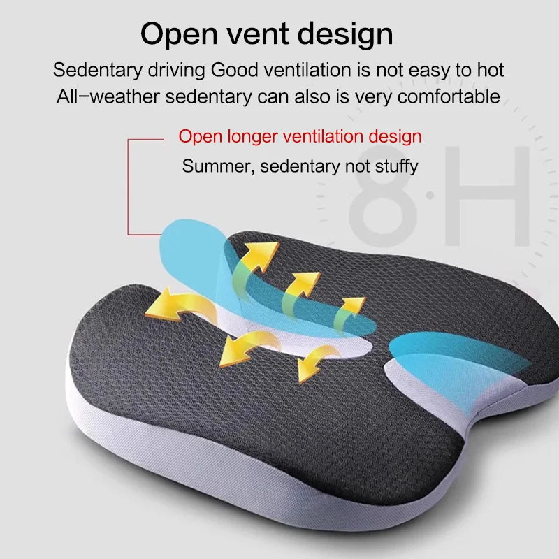 Car seat cushion with open vent design on a gray background