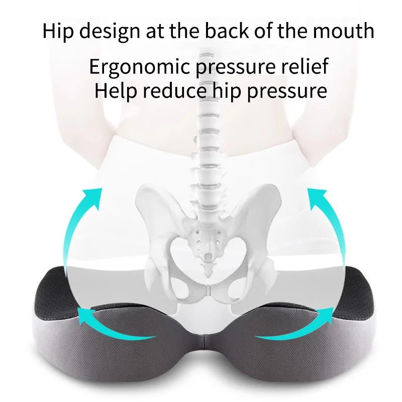 Ergonomic pressure relief device with text explaining its design and benefits
