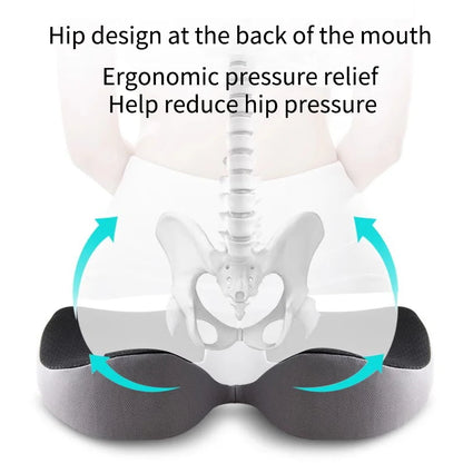 Ergonomic pressure relief device with text explaining its design and benefits