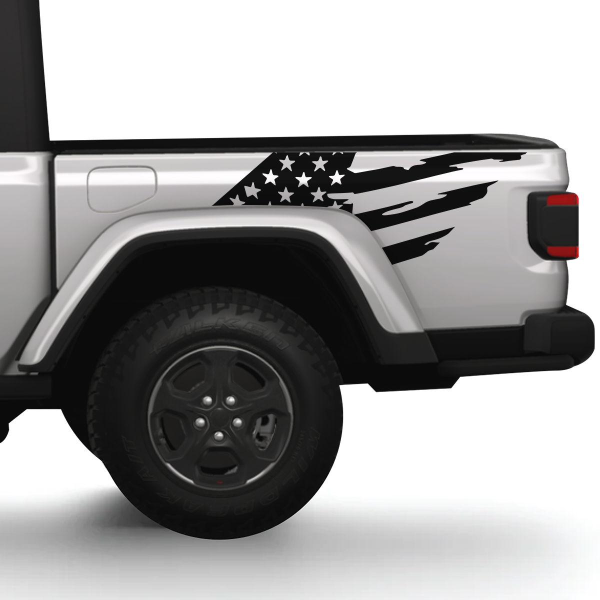 Distressed Flag Bedside Graphics for Jeep Gladiator – Weathered American Flag Truck Decals (2-Piece Set)