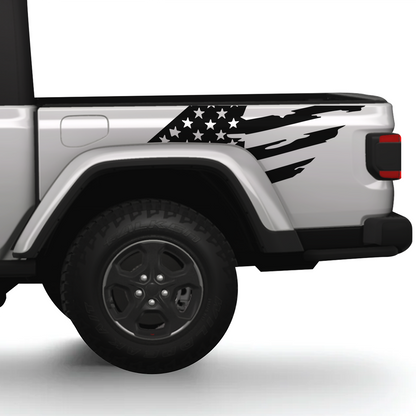 Distressed Flag Bedside Graphics for Jeep Gladiator – Weathered American Flag Truck Decals (2-Piece Set)