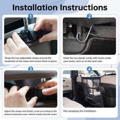 Four-step installation guide for the mesh dog car barrier