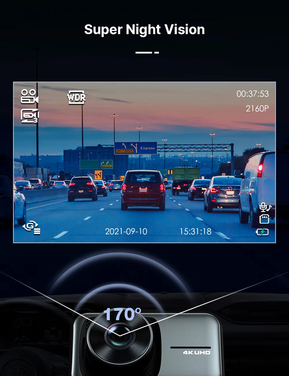 Dual Dash Camera UHD 4K Front and FHD 1080P Rear