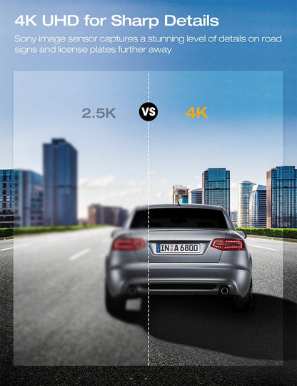Dual Dash Camera UHD 4K Front and FHD 1080P Rear