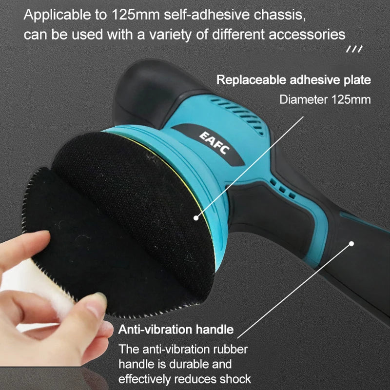 Tool with a black and blue handle, labeled 'EAFC', held by a hand on a dark background.