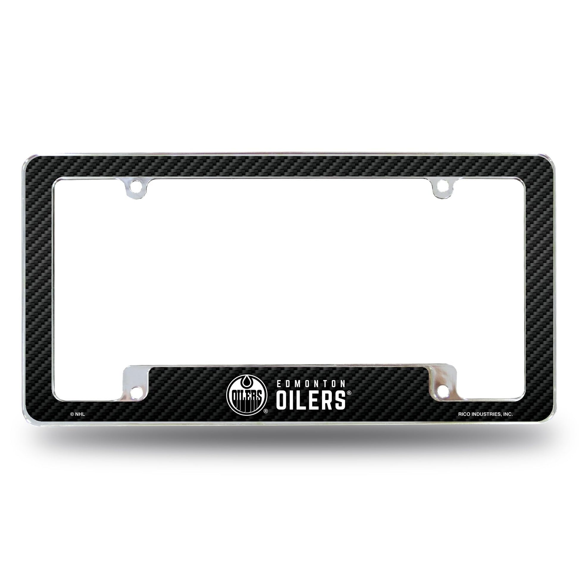 Edmonton Oilers Metal License Plate Frame Chrome Tag Cover, Carbon Fiber Design, 6x12 Inch