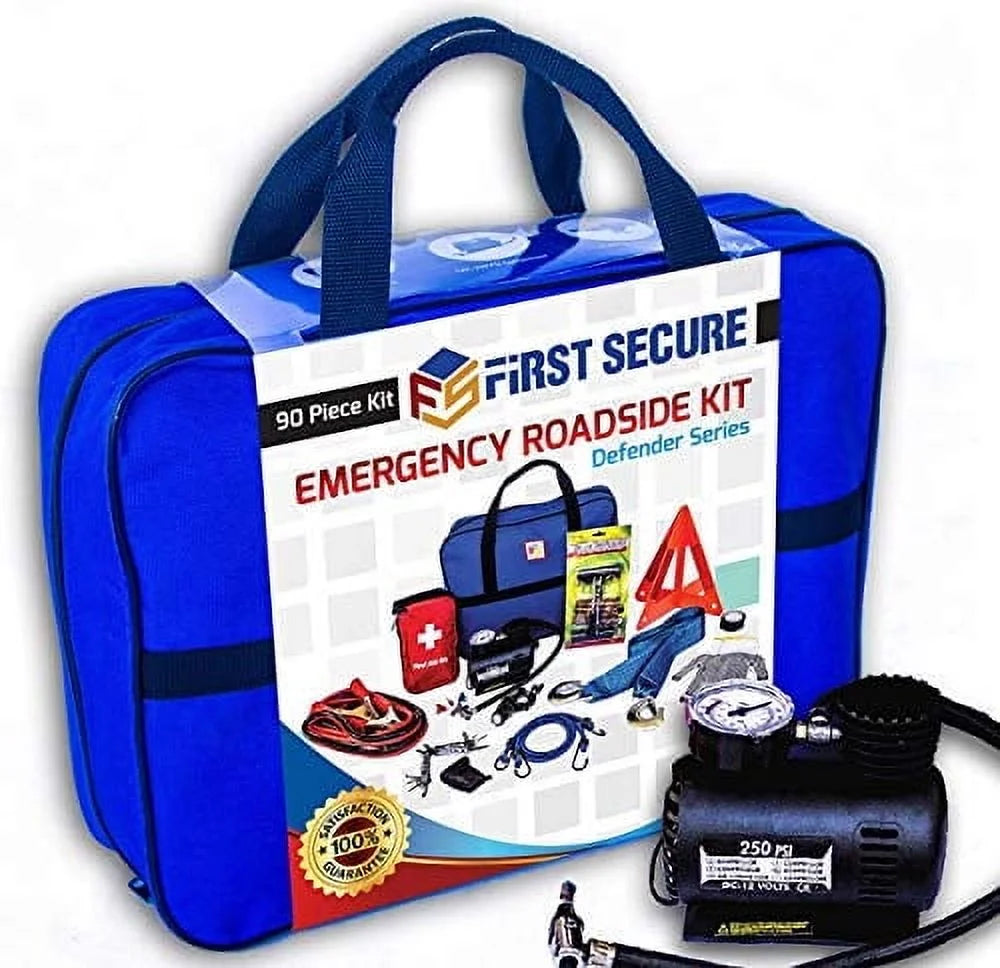 Emergency Roadside & First Aid Kit - Essential Car Safety Tool Pack (90 Pieces)