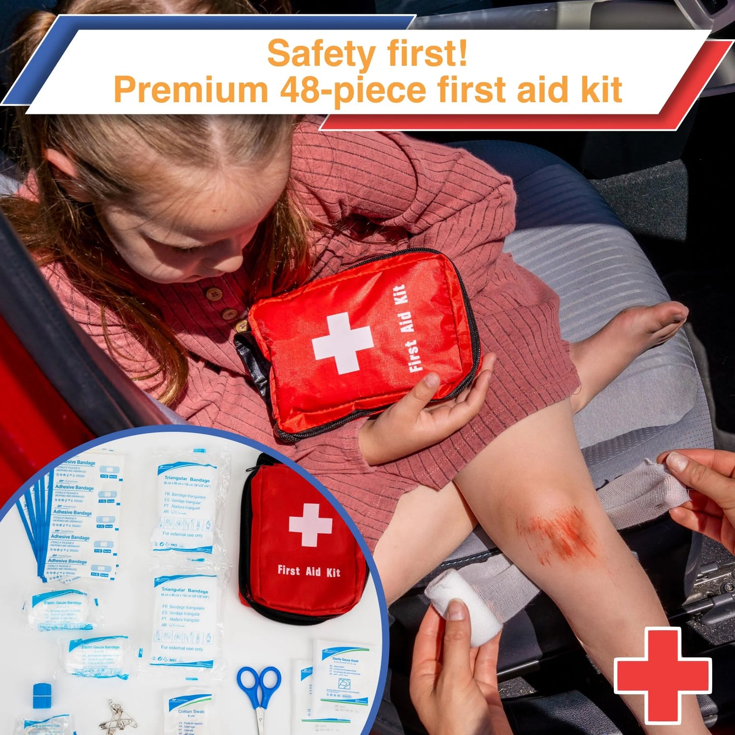 Emergency Roadside & First Aid Kit - Essential Car Safety Tool Pack (90 Pieces)