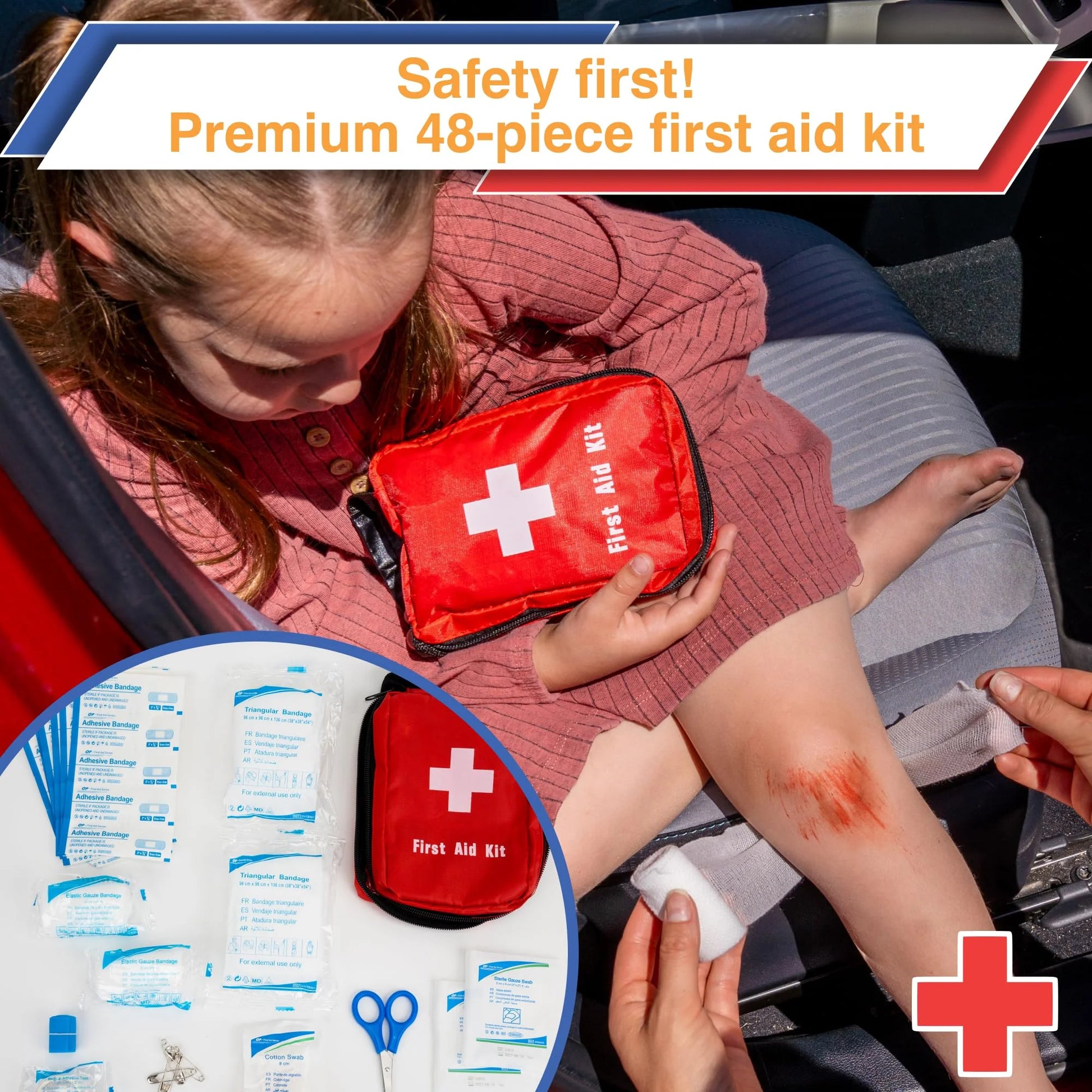 Emergency Roadside & First Aid Kit - Essential Car Safety Tool Pack (90 Pieces)