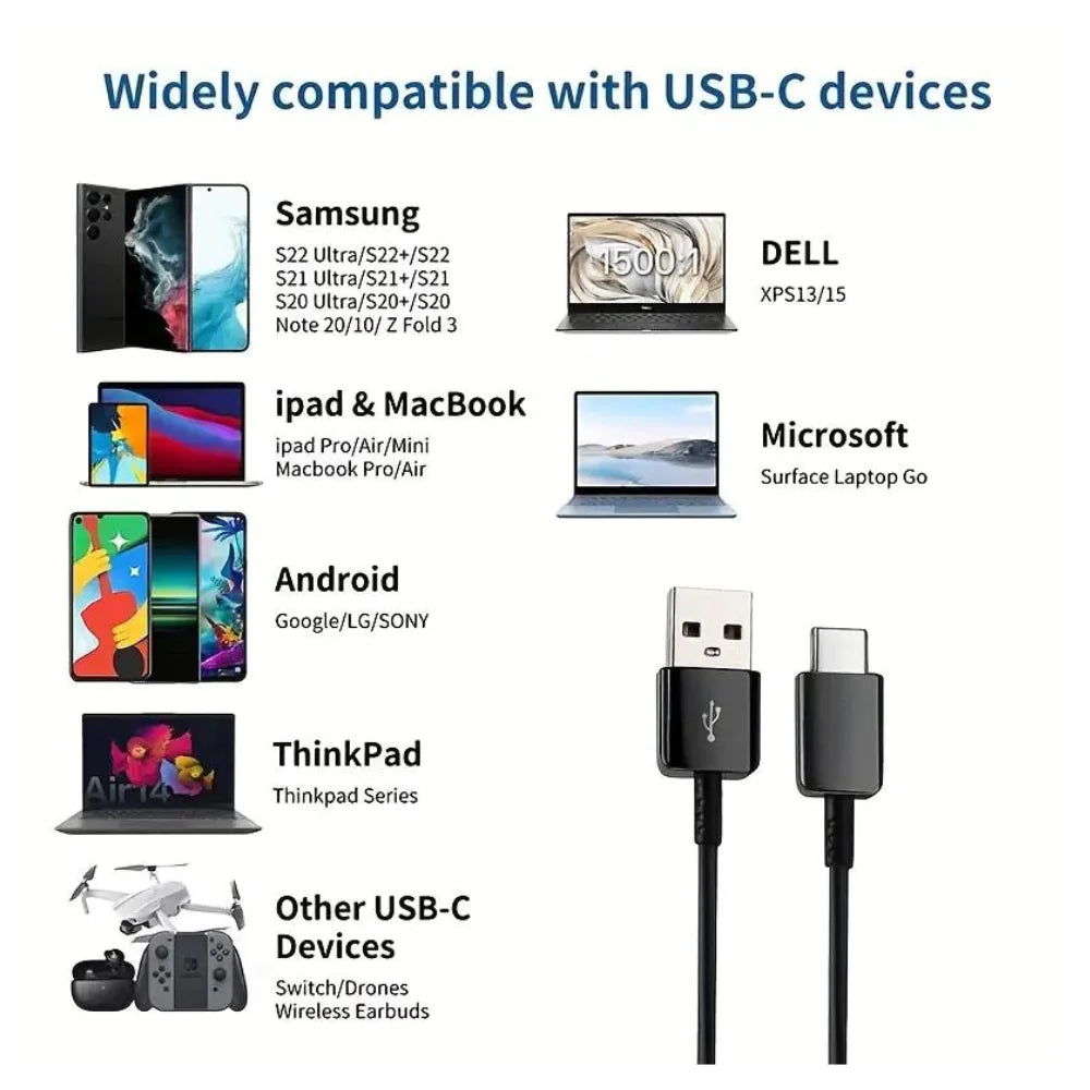 USB Type-C 3/6/10 FT Cable Cord