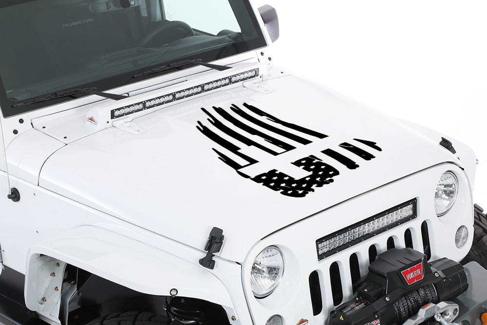 Flag Cross Hood Graphic – Patriotic Christian Jeep Hood Decal (20.5" × 34.5")